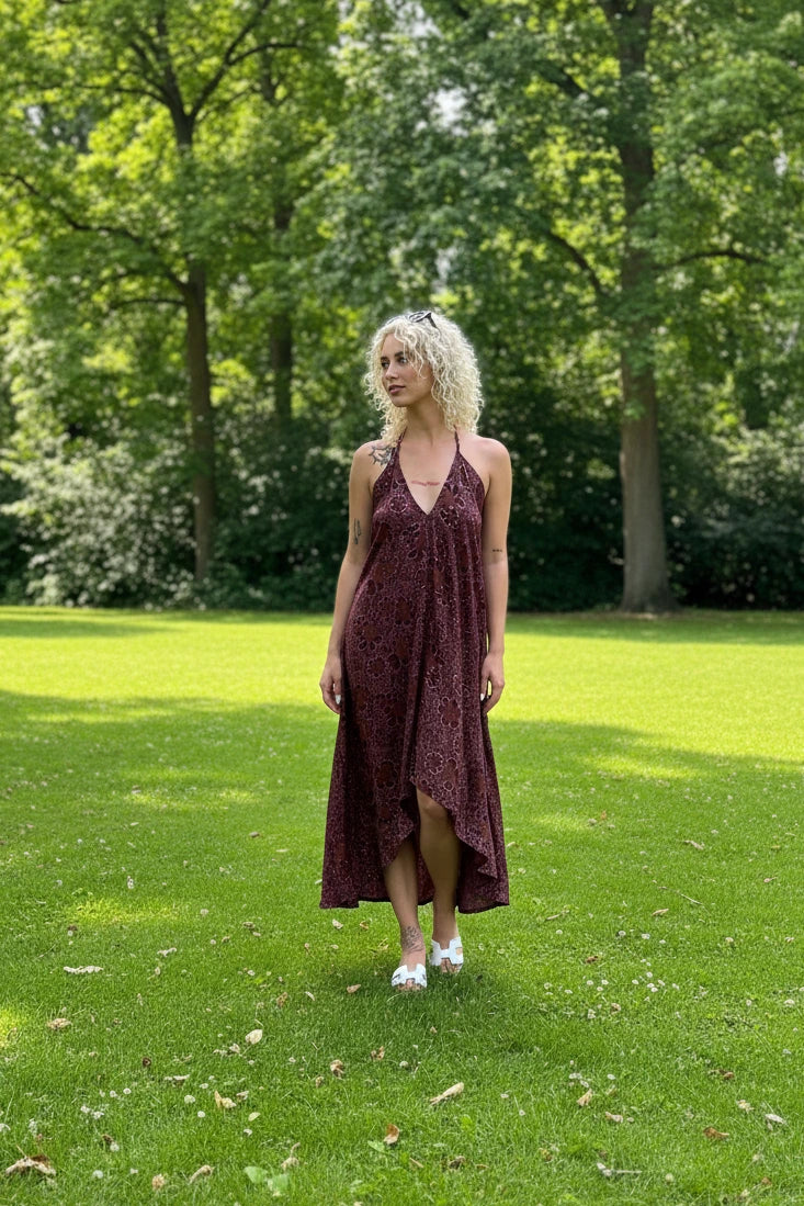 Burgundy Bloom Boho Maxi Dress