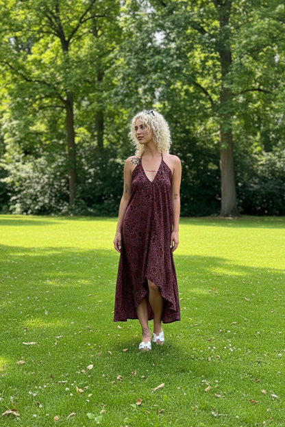 Burgundy Bloom Boho Maxi Dress